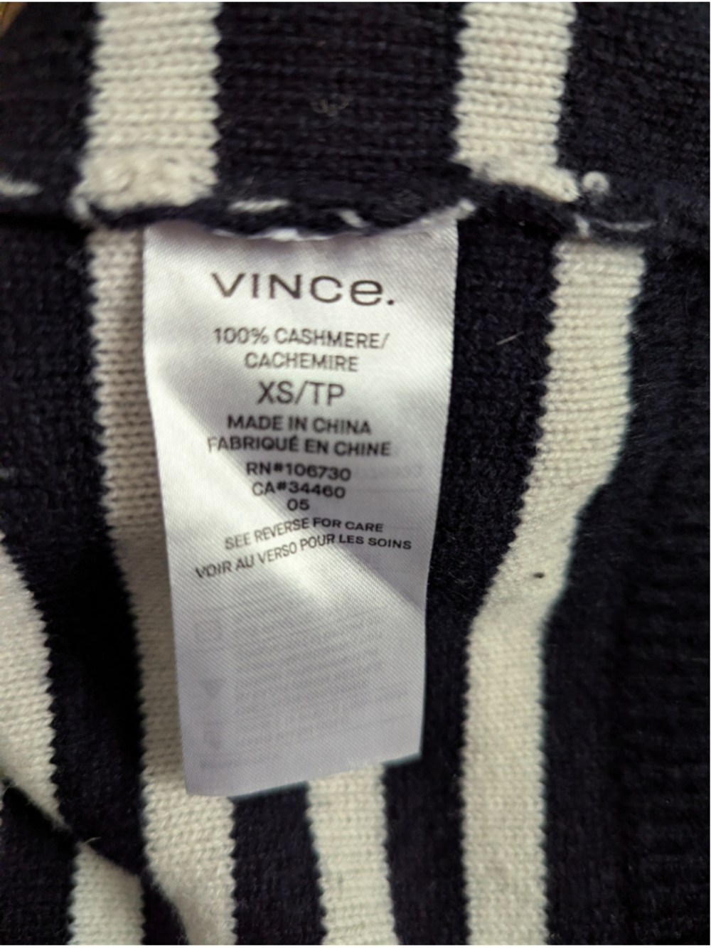 VINCE Striped Black and White Cashmere Hoodie Sweater Size XS - Picture 10 of 10